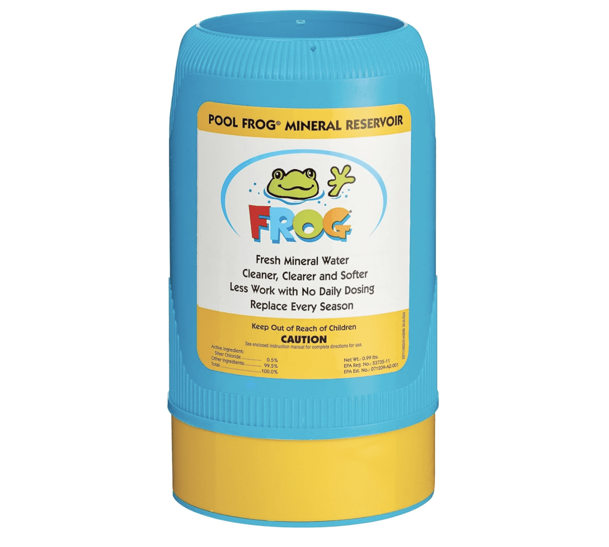 A can of Pool FROG Model 6100 Replacement Mineral Reservoir for use in The Pool FROG Model 6100 System, Mineral Sanitizer for Pools up to 25,000 gallons.